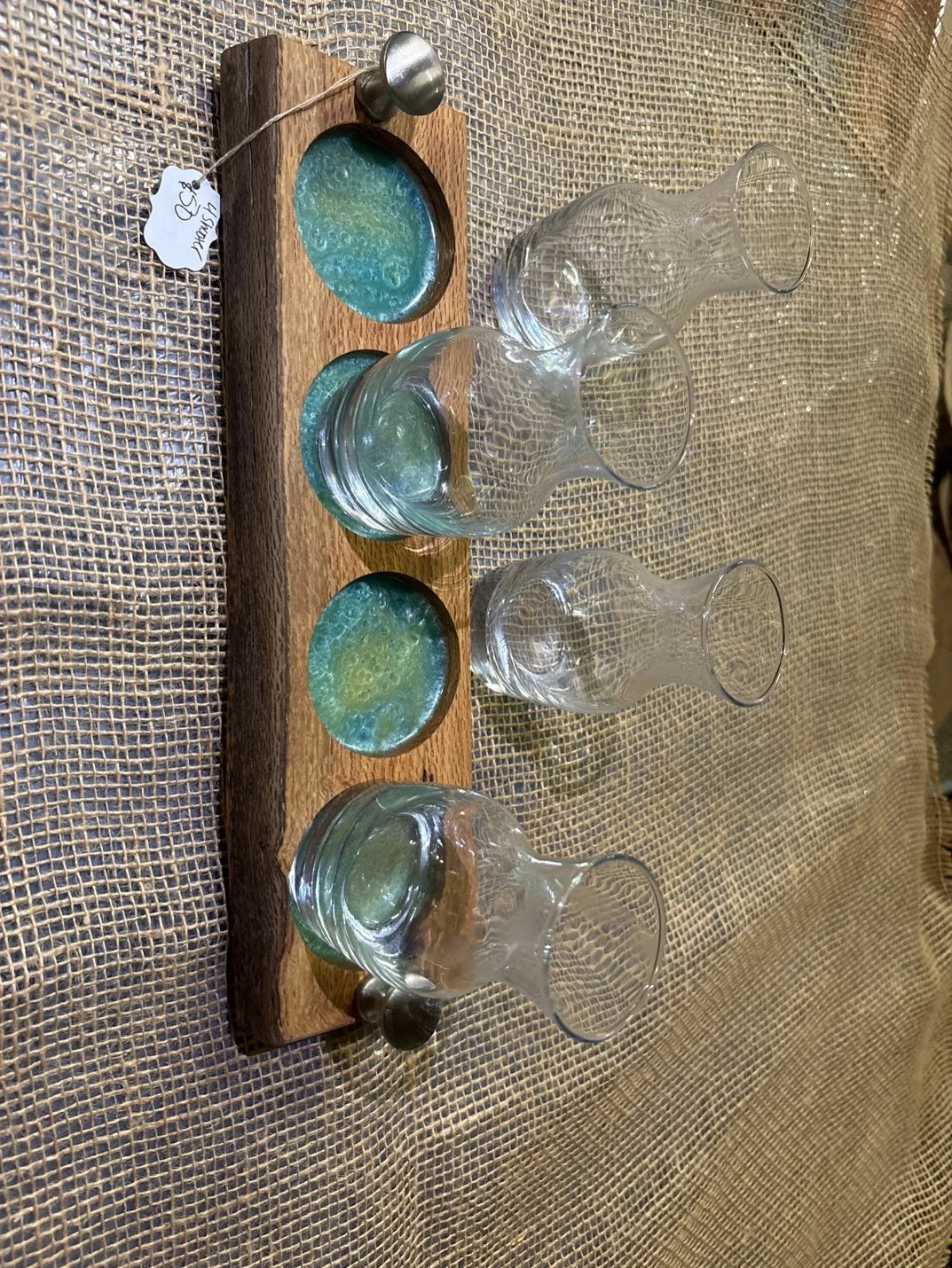 Blue-green 4 shooter carafe flight tray